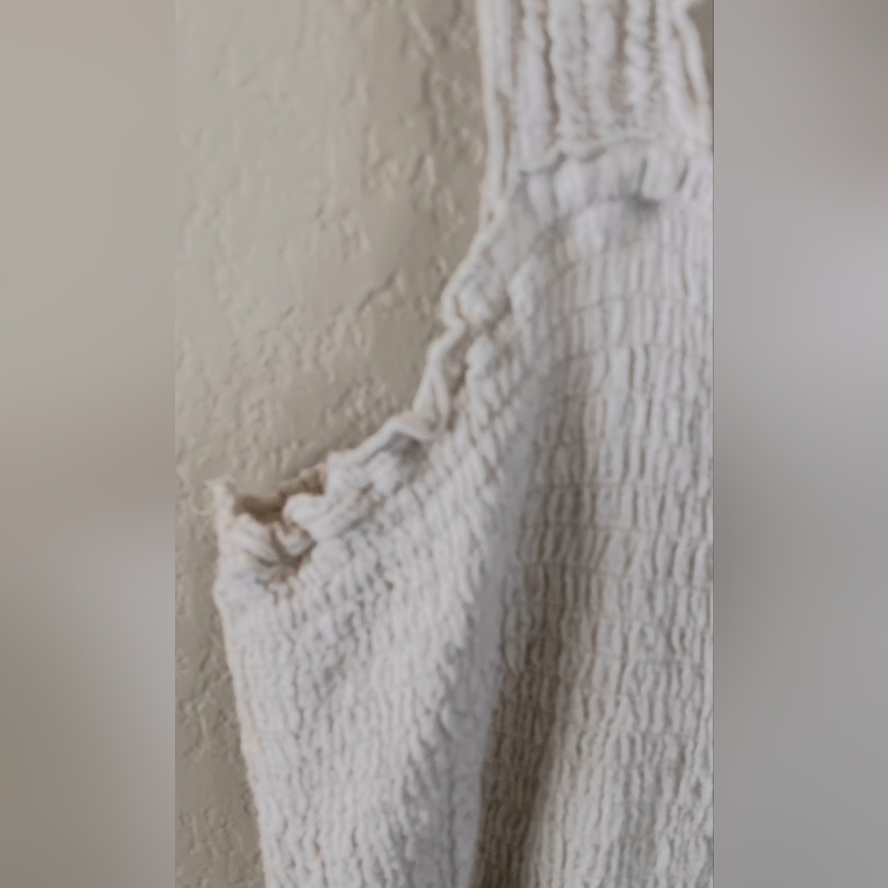 Boho Linen Tiered Sundress XL Cream Beachy Smocking Cottagecore Cowgirl Summer - Picture 4 of 10